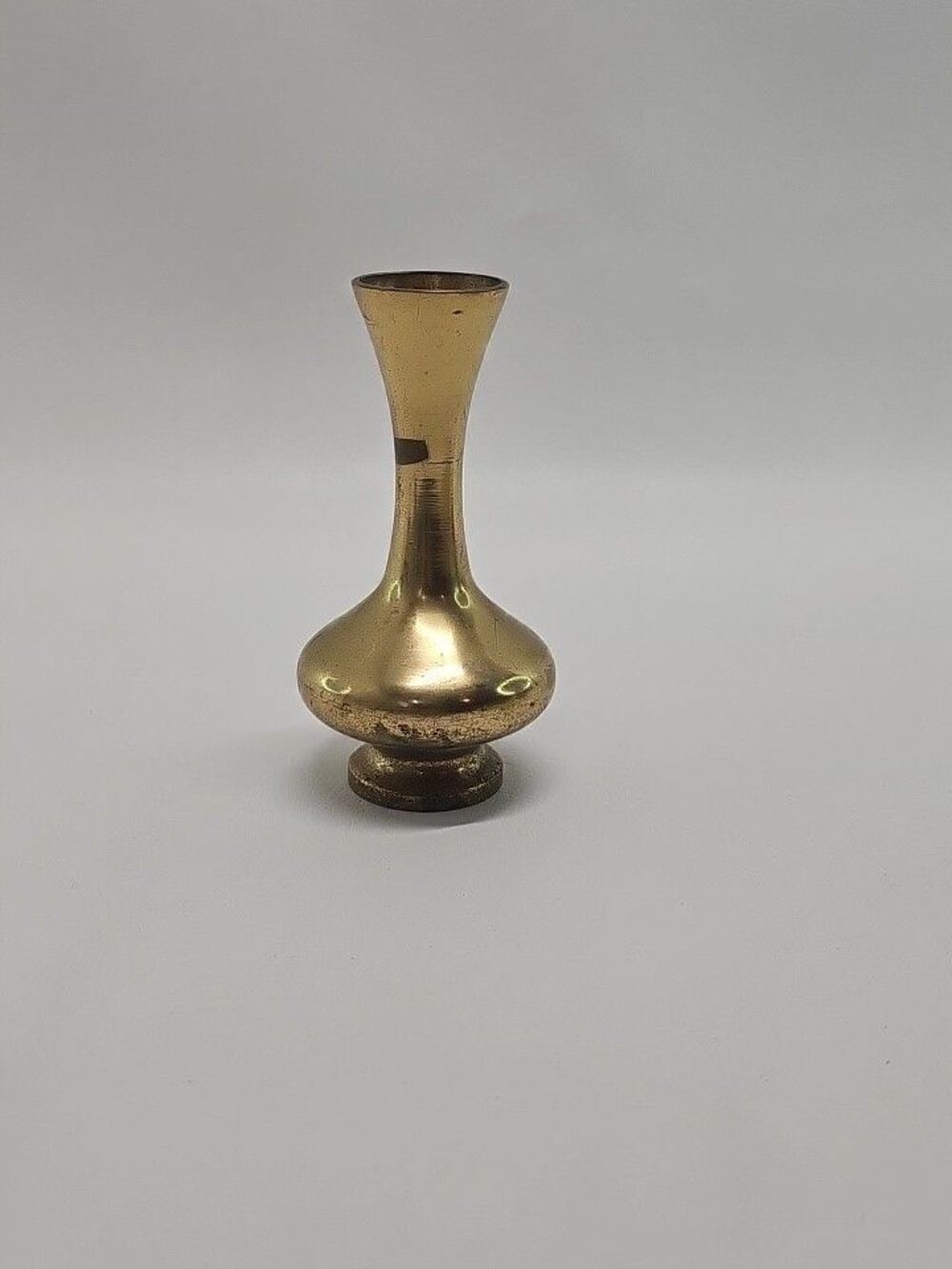 Vintage Brass Vase Unmarked Bulb Shape Tarnished Patina Decor 5" tall x 2.25"